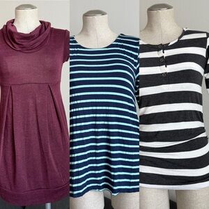 3 Maternity Tops Lot XS Lab Le Lis Ripe Striped Burgundy Bundle